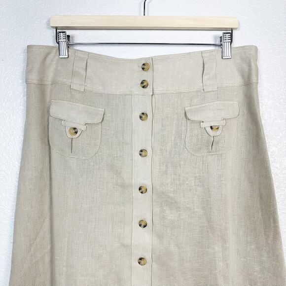Soft Surrounding Womens 100% Linen Utilitarian Midi A Line Skirt in Tan Size XL - Picture 2 of 9